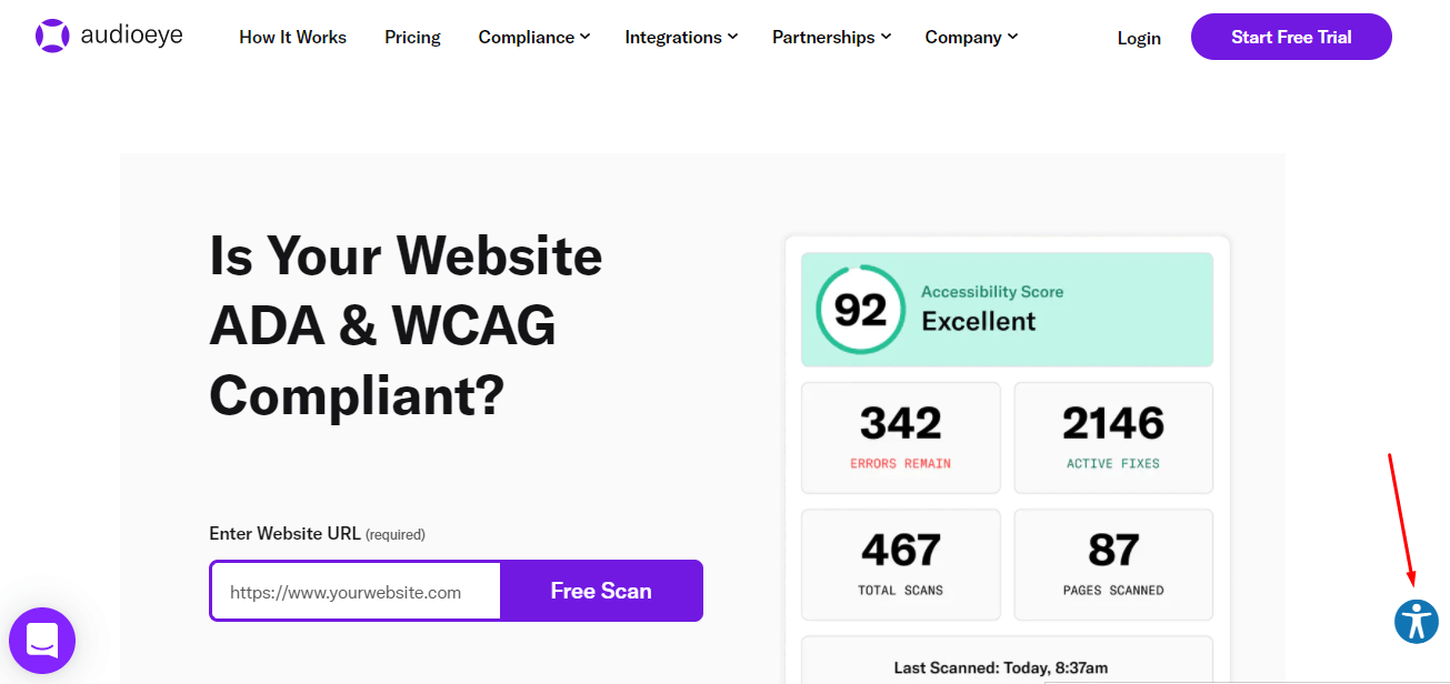find the accessibility sign on audioeye website