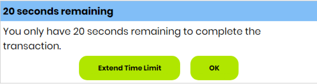 web page allows for the extension of the time limit