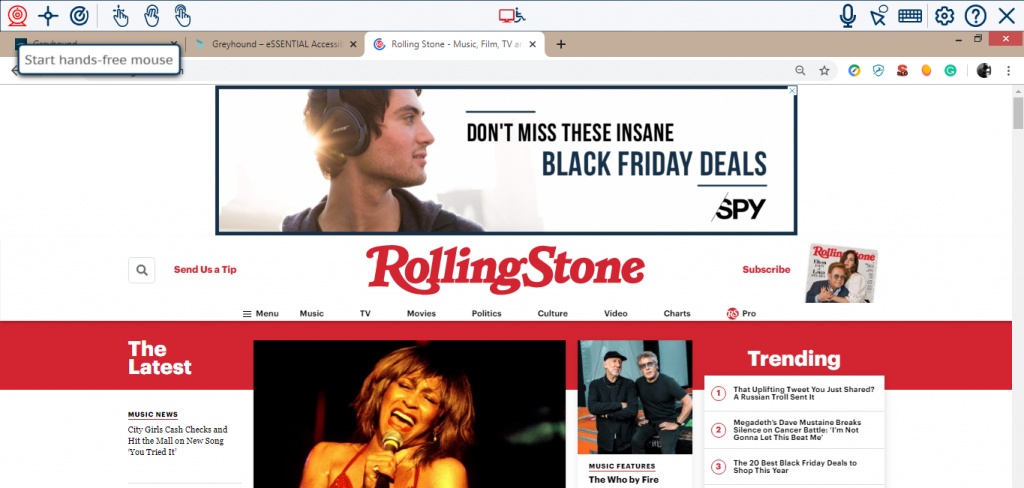 Using the assistive technology communication support on rolling stone website