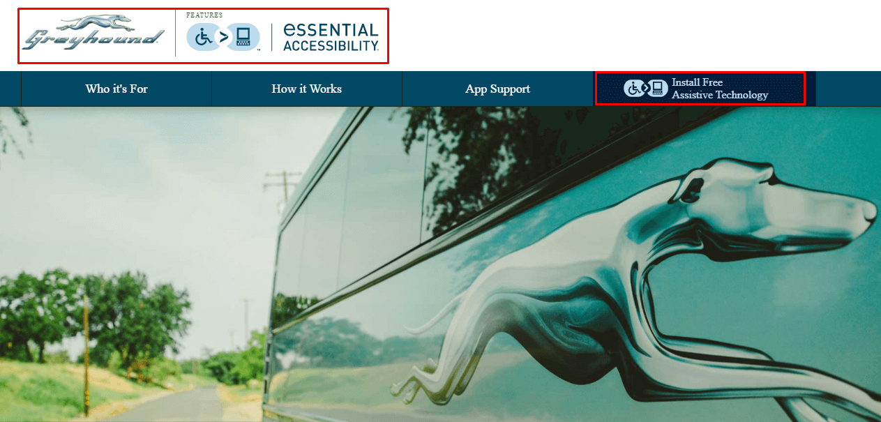 essential accessibility and Greyhound’s landing page
