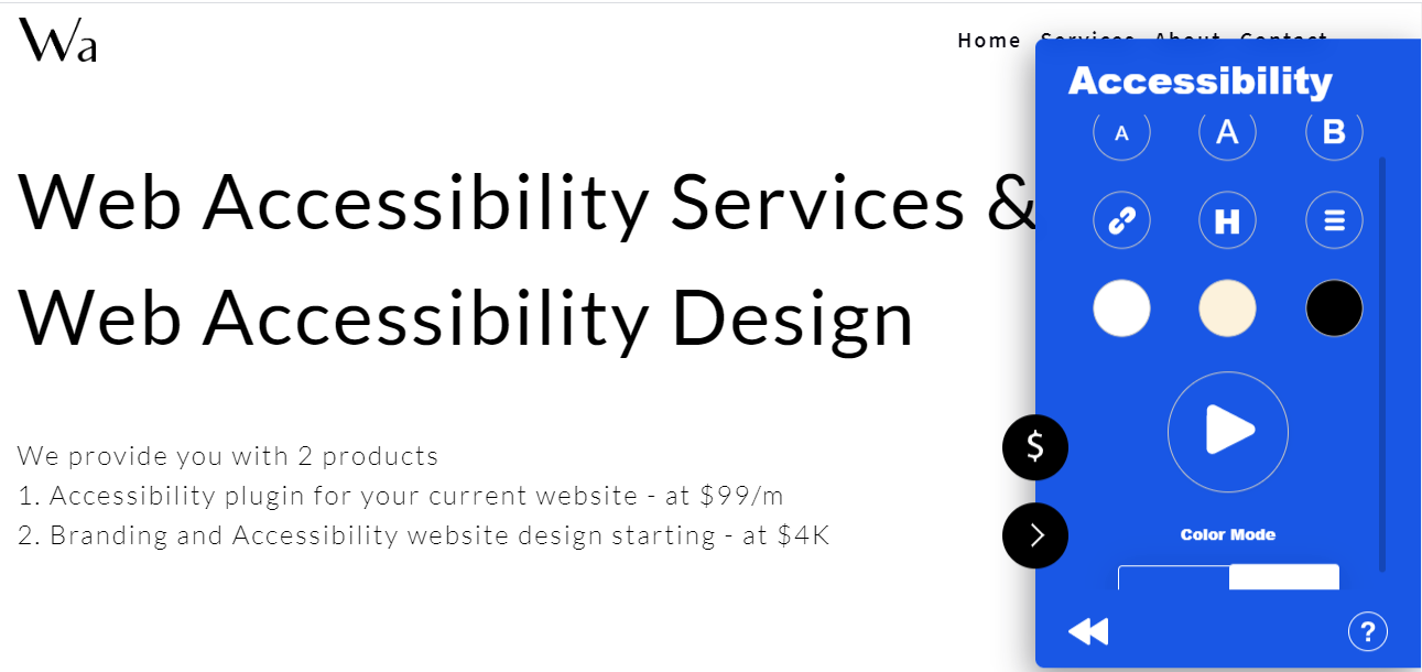 Accessibility toolbar is opened