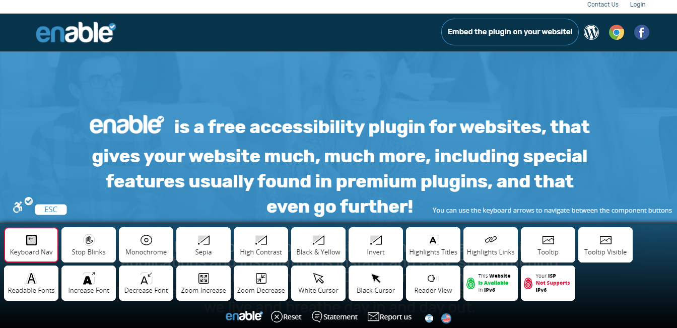 Accessibility toolbar is opened for features