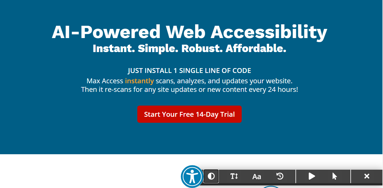 Accessibility toolbar is opened