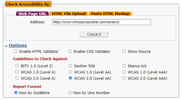 accessibility testing tool that allows you select standard to test against