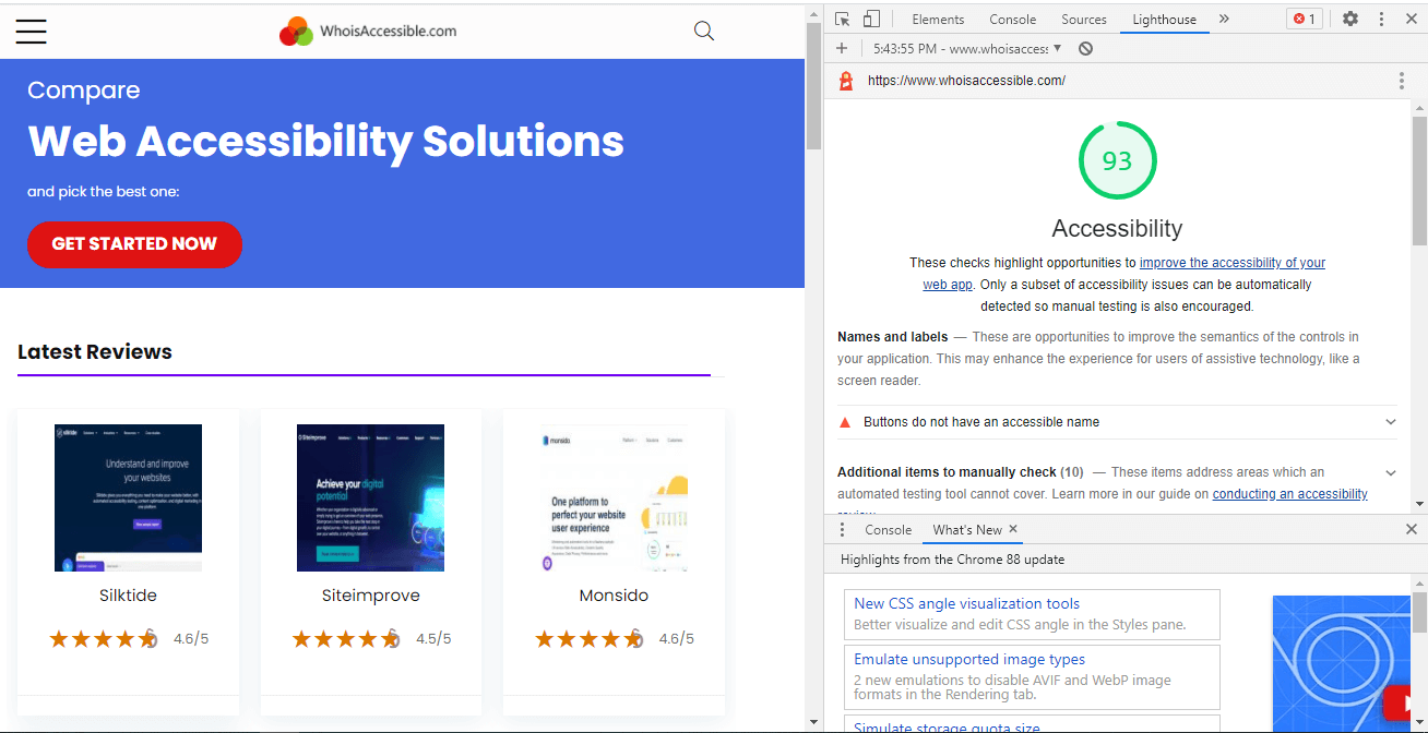 Audit report of whoisaccessible.com using Chrome DevTools