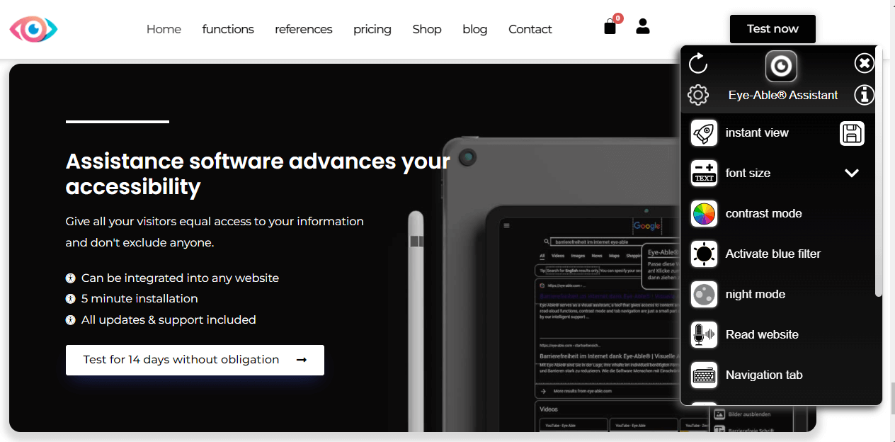 Screenshot of Eye-Able's Assistant interface