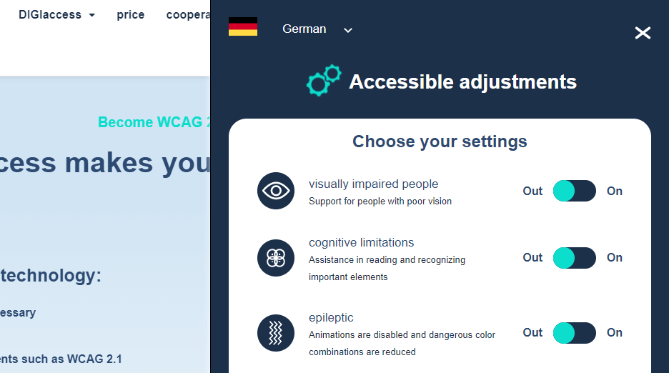 Screenshot of DIGIaccess widget