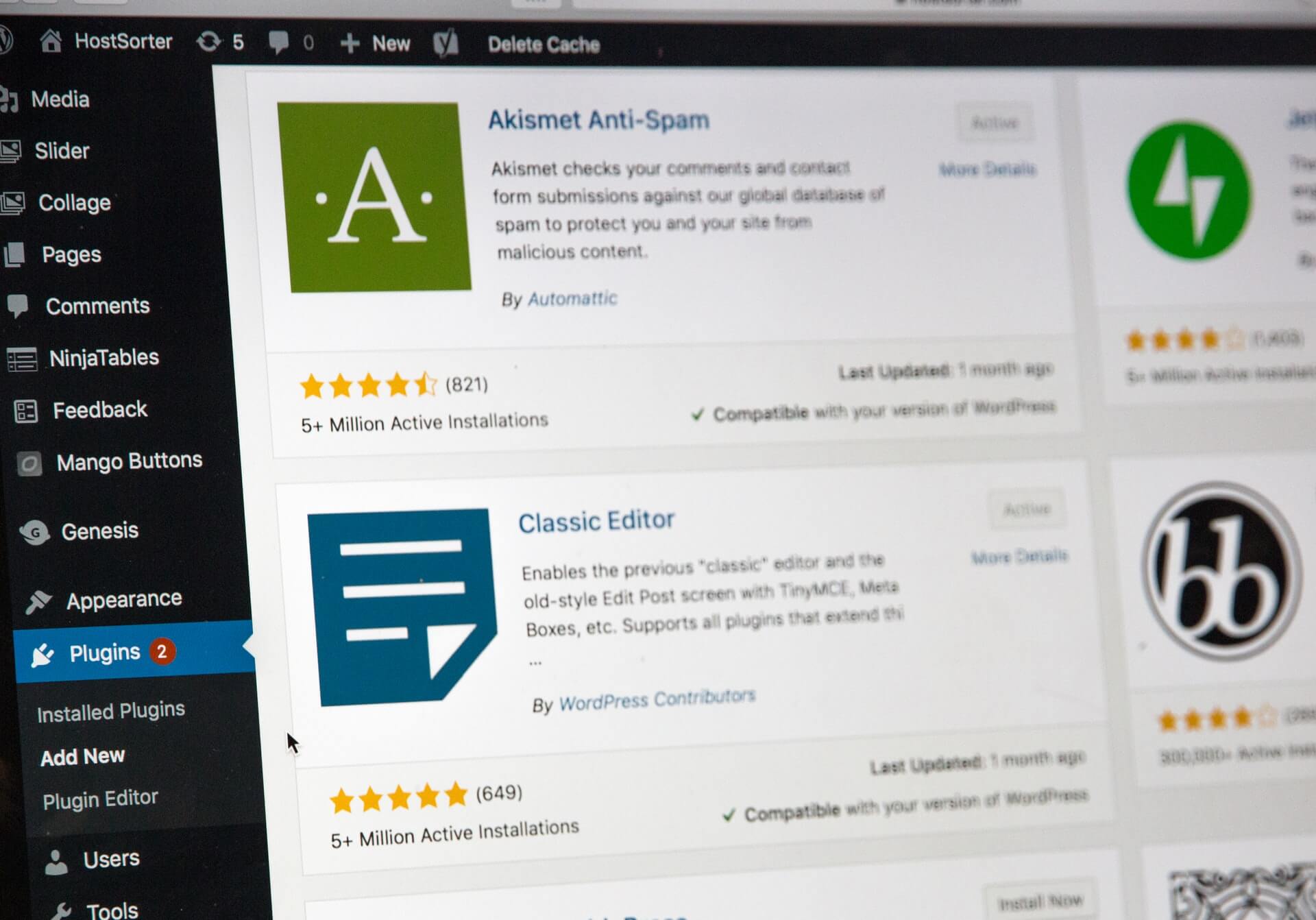 Screen monitor displaying WordPress Plugin marketplace